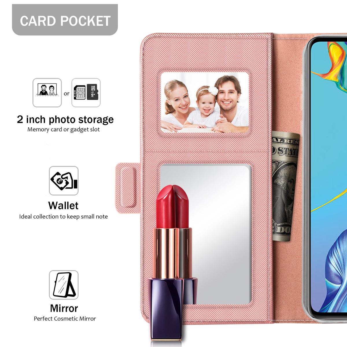 Plånboksfodral Spegel Huawei P30 Rosa Guld
