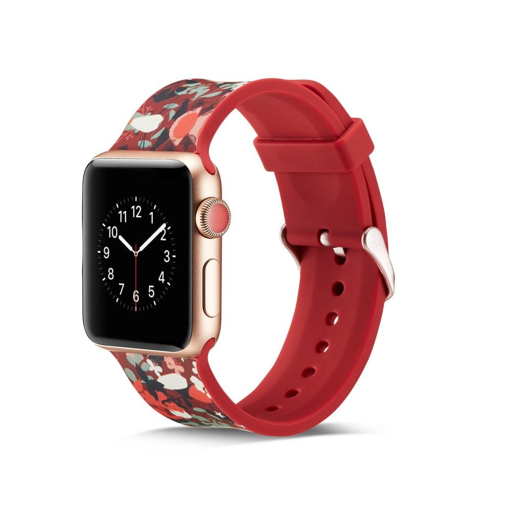 Silikonarmband Apple Watch 42/44/45 mm röd blommor
