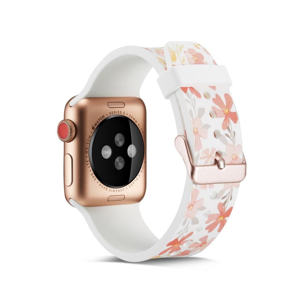 Silikonarmband Apple Watch 42/44/45 mm vit blommor
