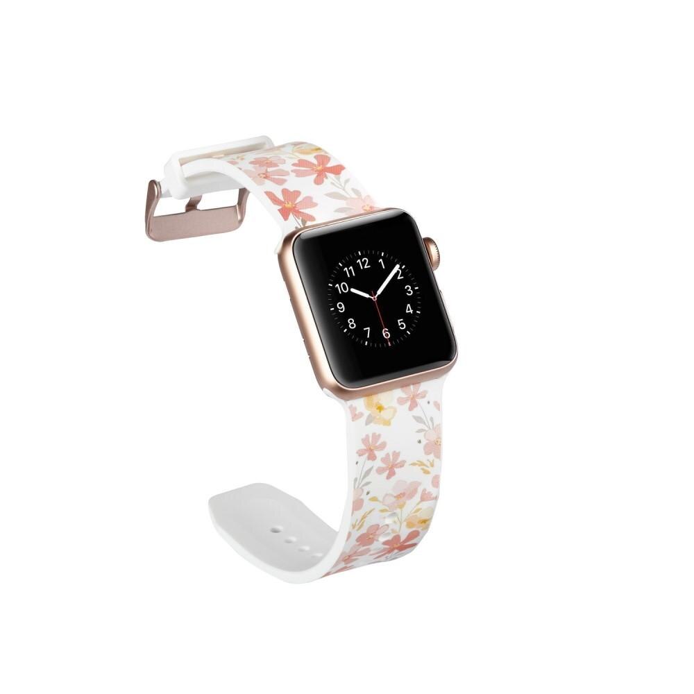 Silikonarmband Apple Watch 42/44/45 mm vit blommor