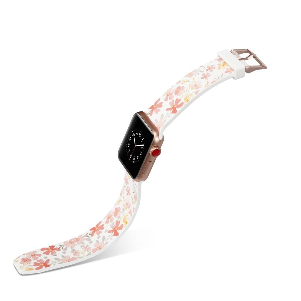 Silikonarmband Apple Watch 42/44/45 mm vit blommor