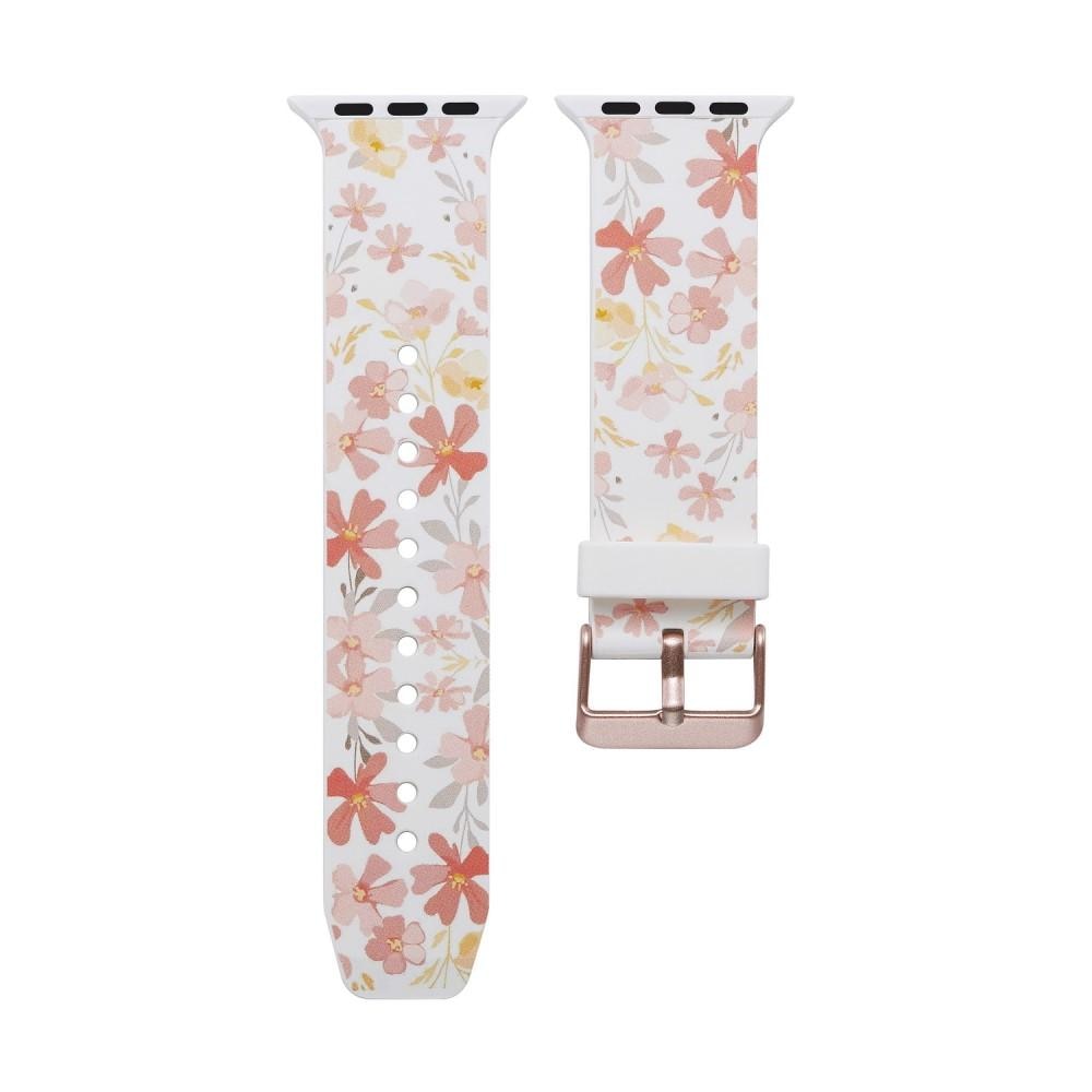 Silikonarmband Apple Watch 42/44/45 mm vit blommor