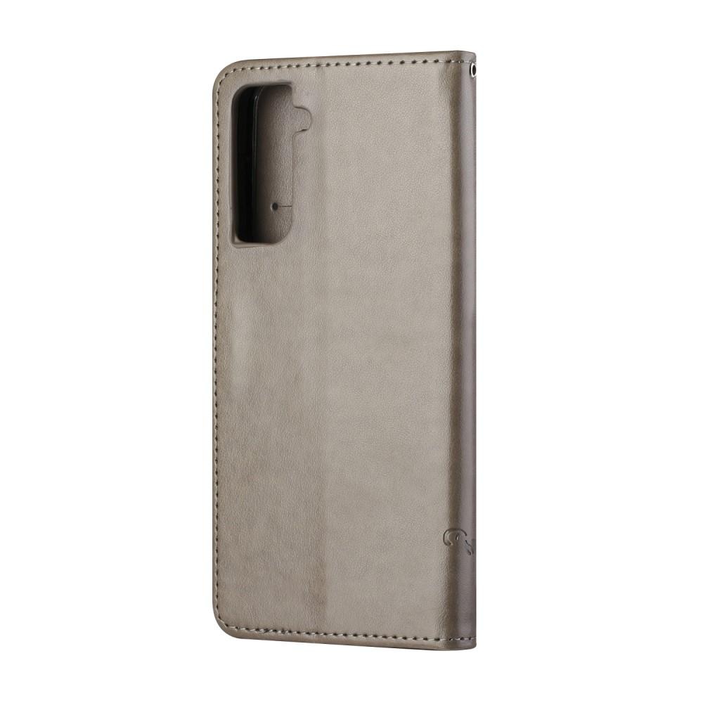 Läderfodral Fjärilar Samsung Galaxy S21 FE Grå