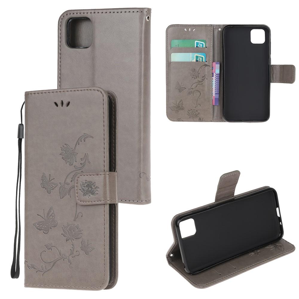Läderfodral Fjärilar Huawei Y5p Grå