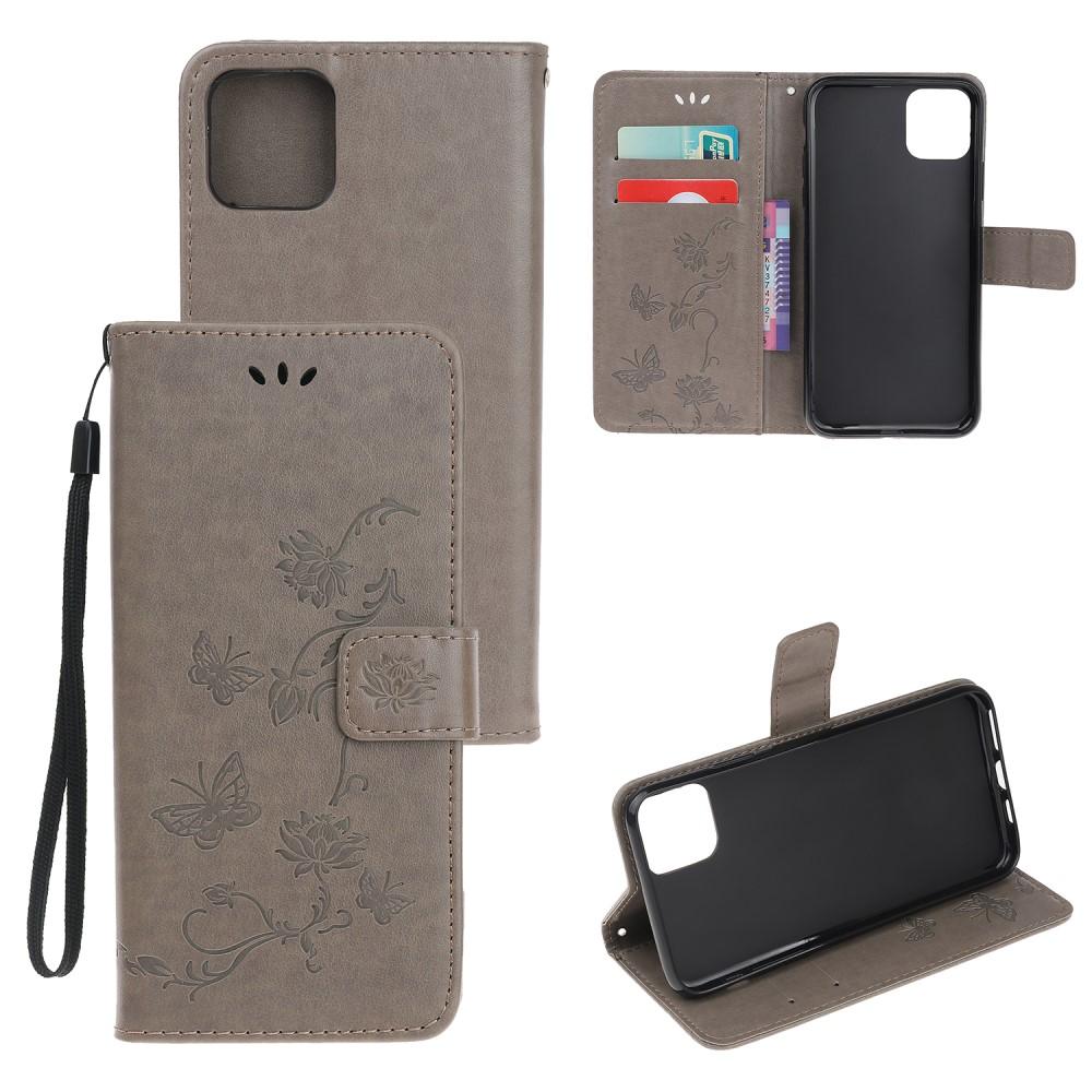 Läderfodral Fjärilar Apple iPhone 12 Mini Grå