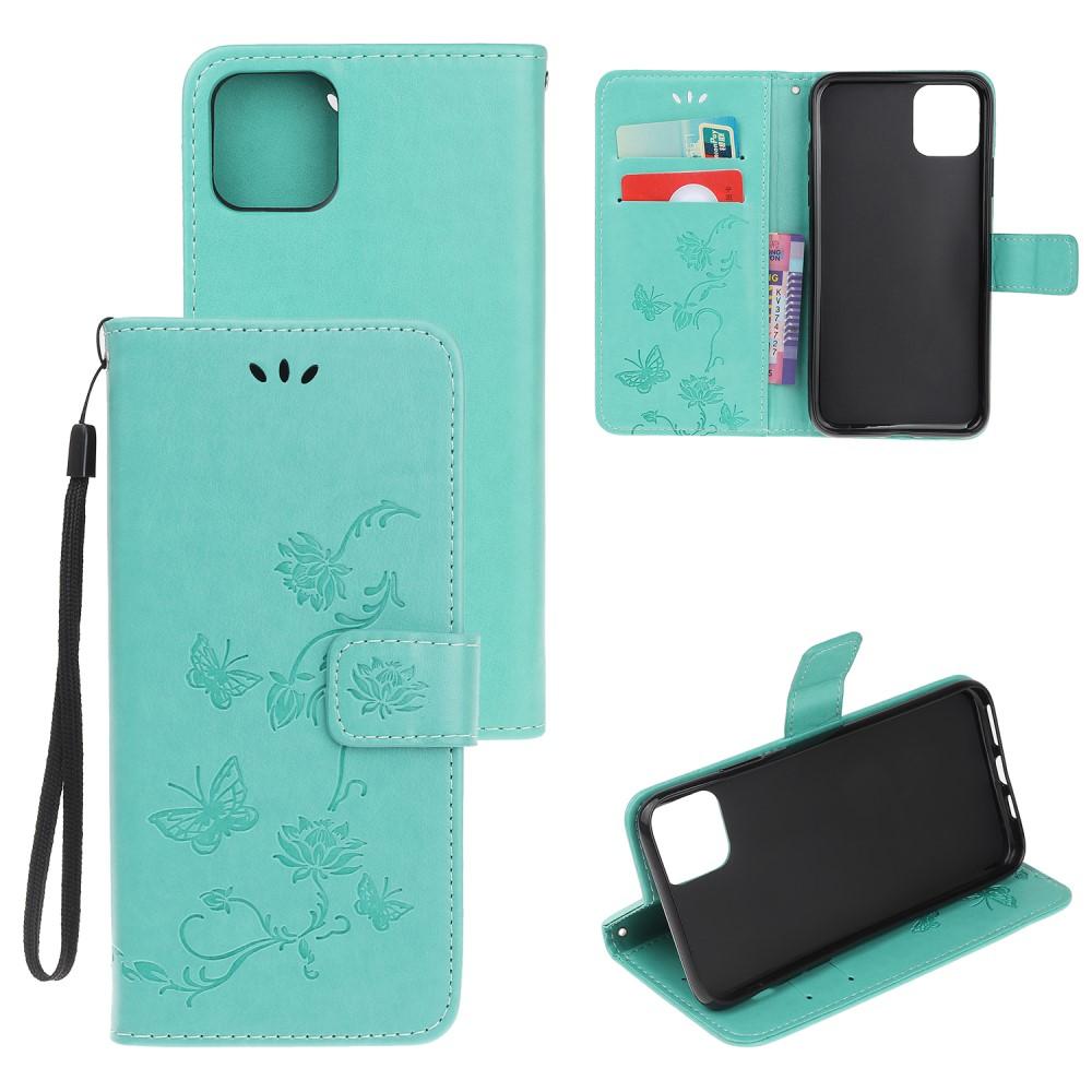 Läderfodral Fjärilar Apple iPhone 12 Mini Grön