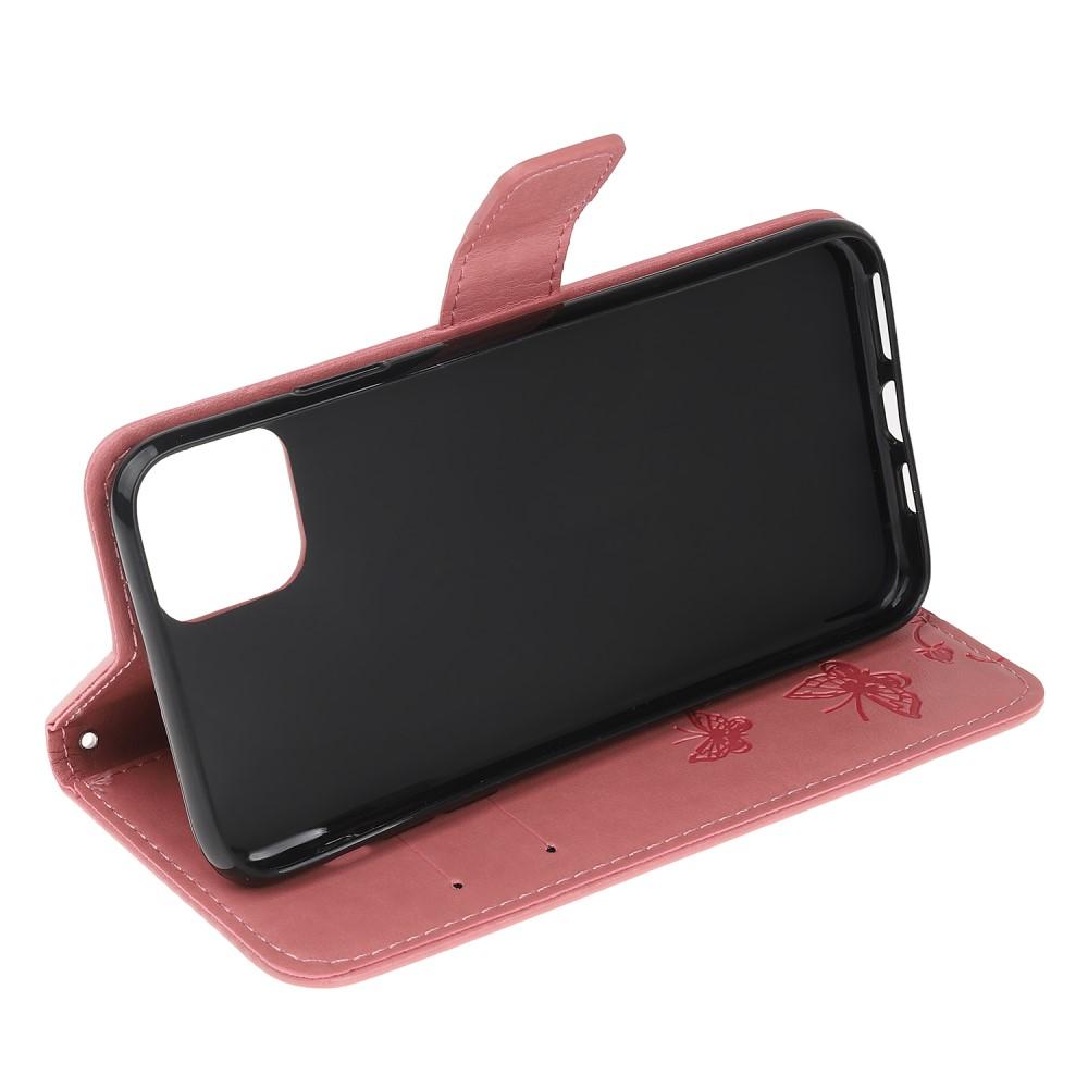 Läderfodral Fjärilar Apple iPhone 12 Mini Rosa