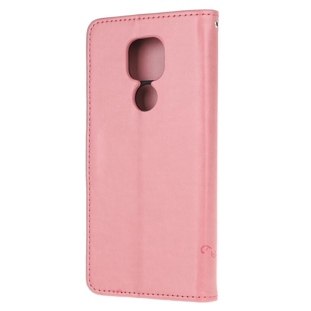 Läderfodral Fjärilar Moto G9 Play/E7 Plus rosa