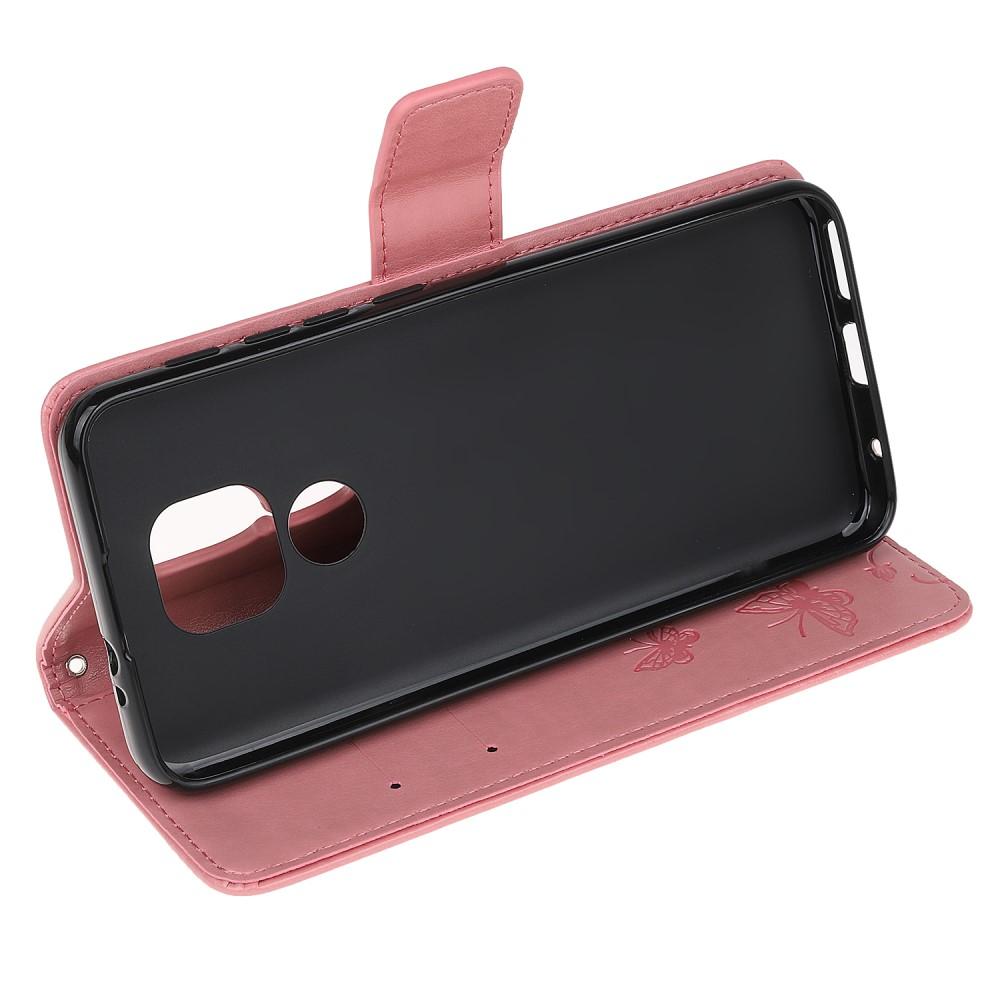 Läderfodral Fjärilar Moto G9 Play/E7 Plus rosa