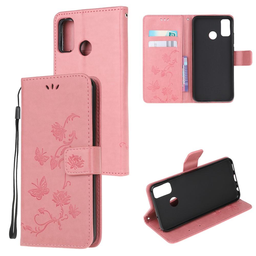 Läderfodral Fjärilar Motorola Moto G50 rosa