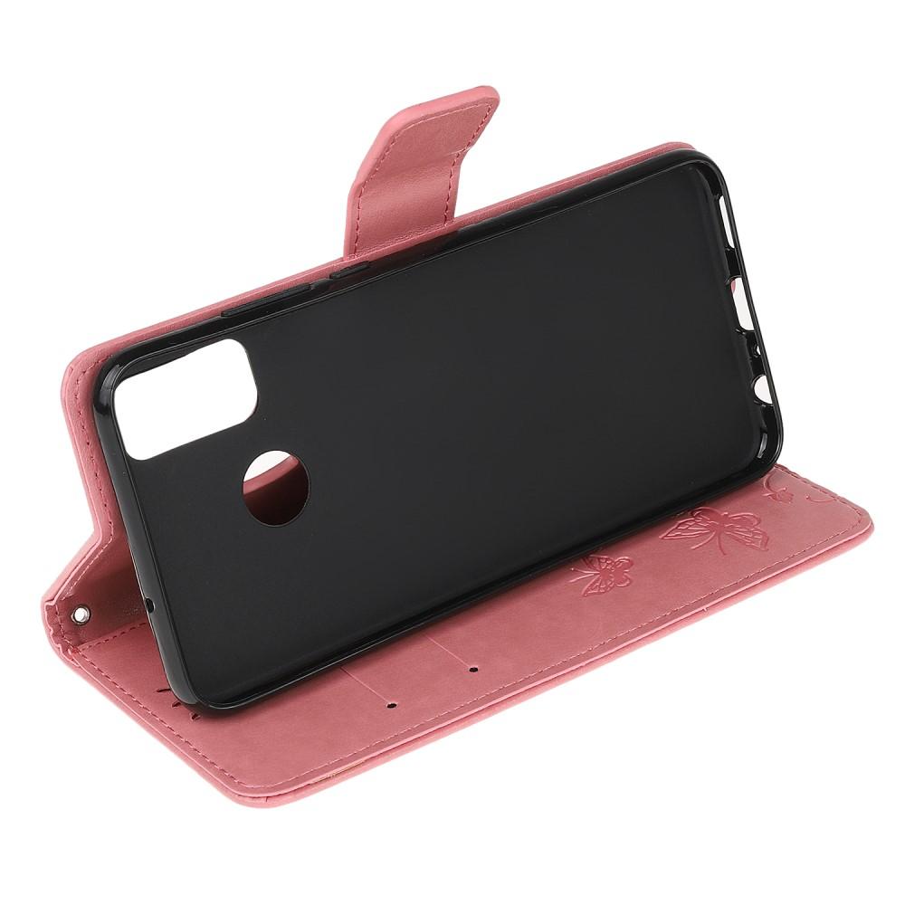 Läderfodral Fjärilar Motorola Moto G50 rosa