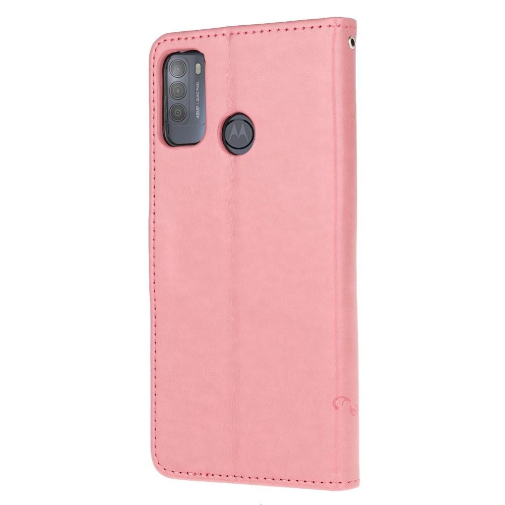 Läderfodral Fjärilar Motorola Moto G50 rosa