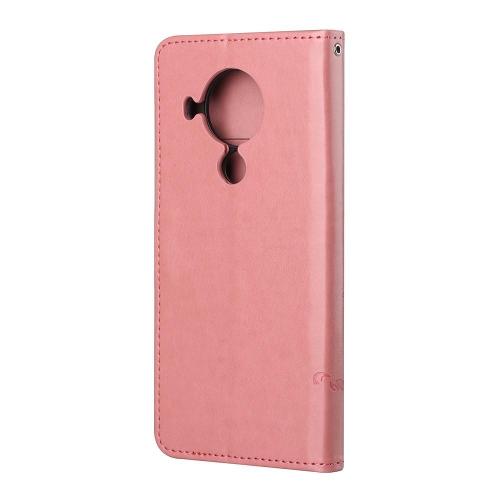 Läderfodral Fjärilar Nokia 5.4 rosa