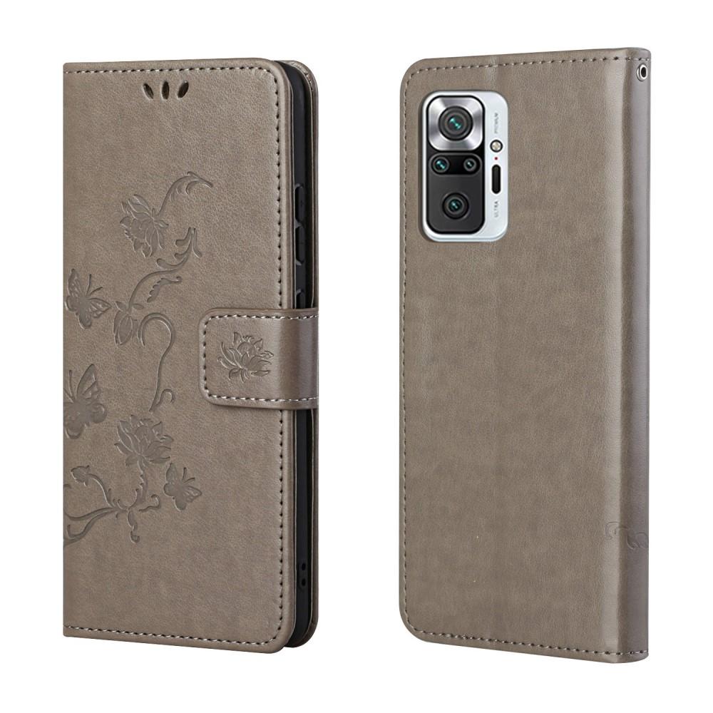 Läderfodral Fjärilar Xiaomi Redmi Note 10 Pro Grå