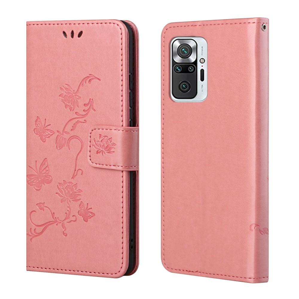 Läderfodral Fjärilar Xiaomi Redmi Note 10 Pro rosa