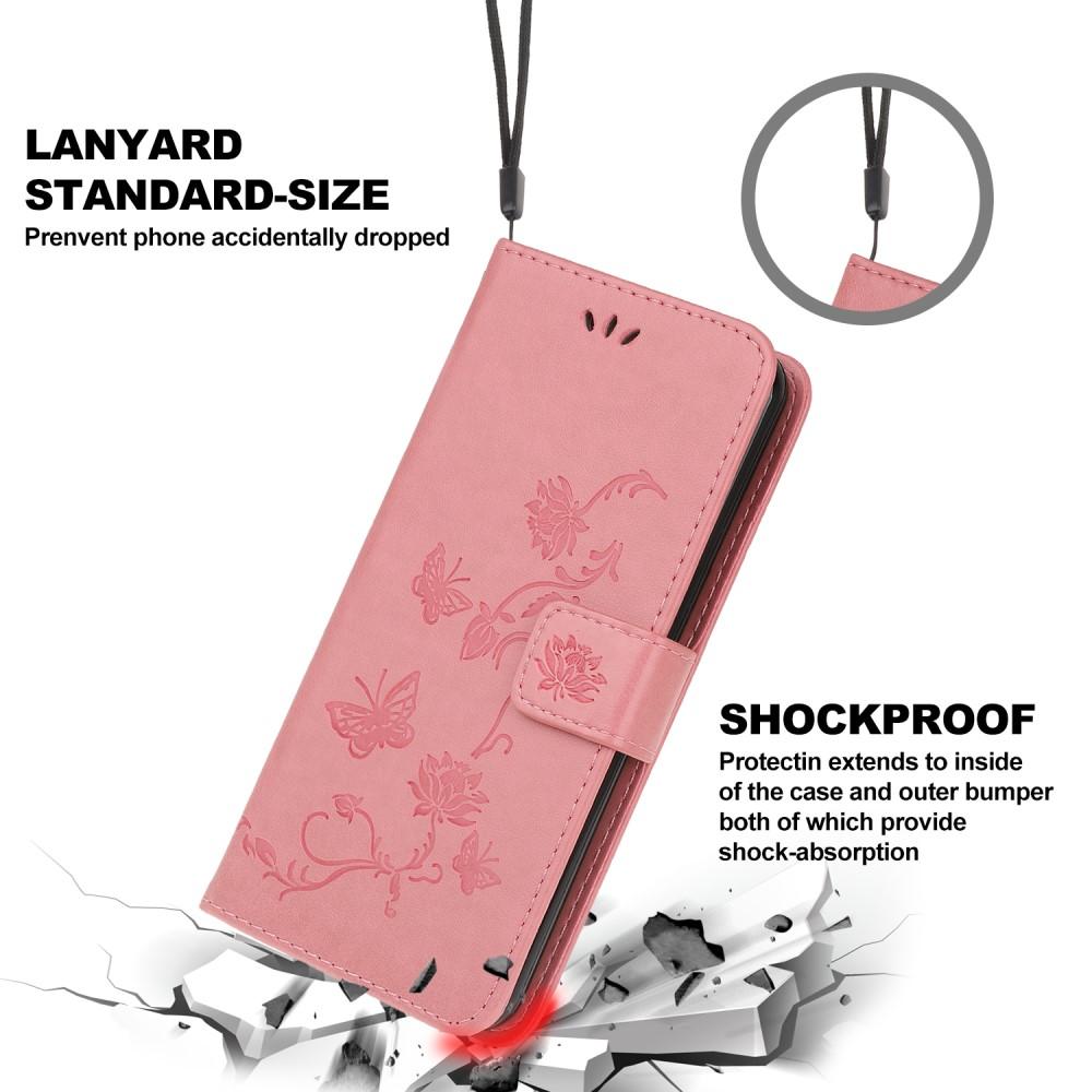 Läderfodral Fjärilar Samsung Galaxy A12 5G Rosa