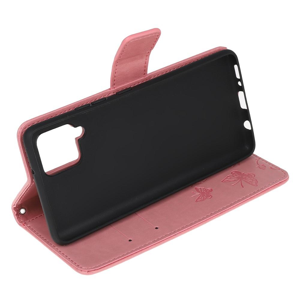 Läderfodral Fjärilar Samsung Galaxy A12 rosa