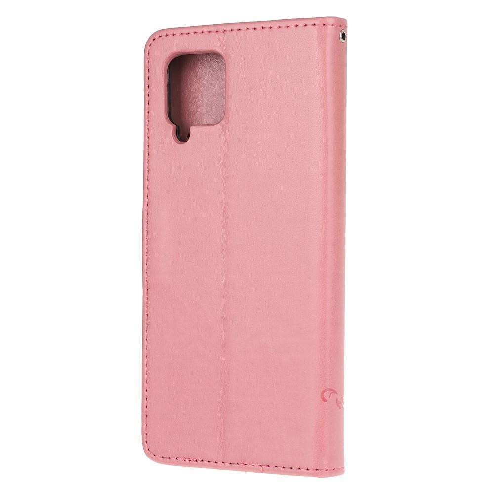 Läderfodral Fjärilar Samsung Galaxy A12 rosa