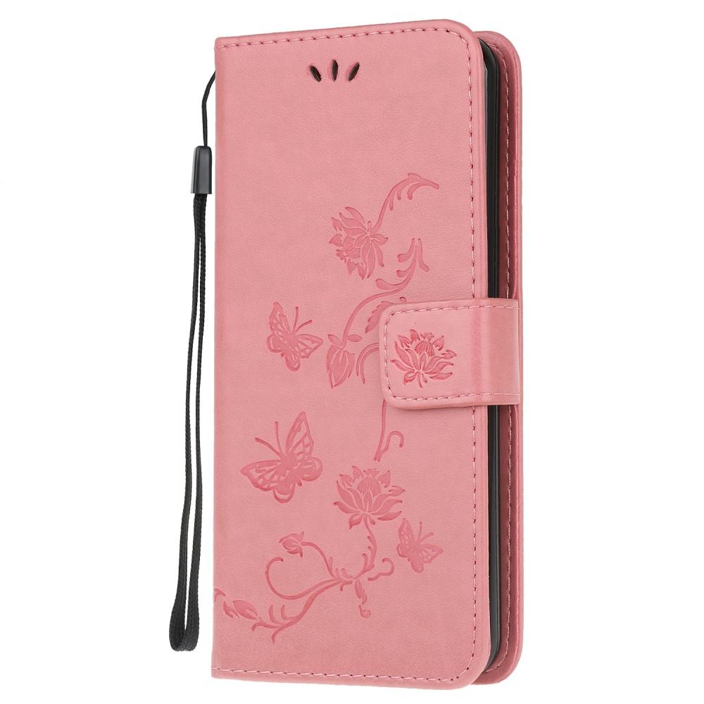 Läderfodral Fjärilar Samsung Galaxy A21s rosa
