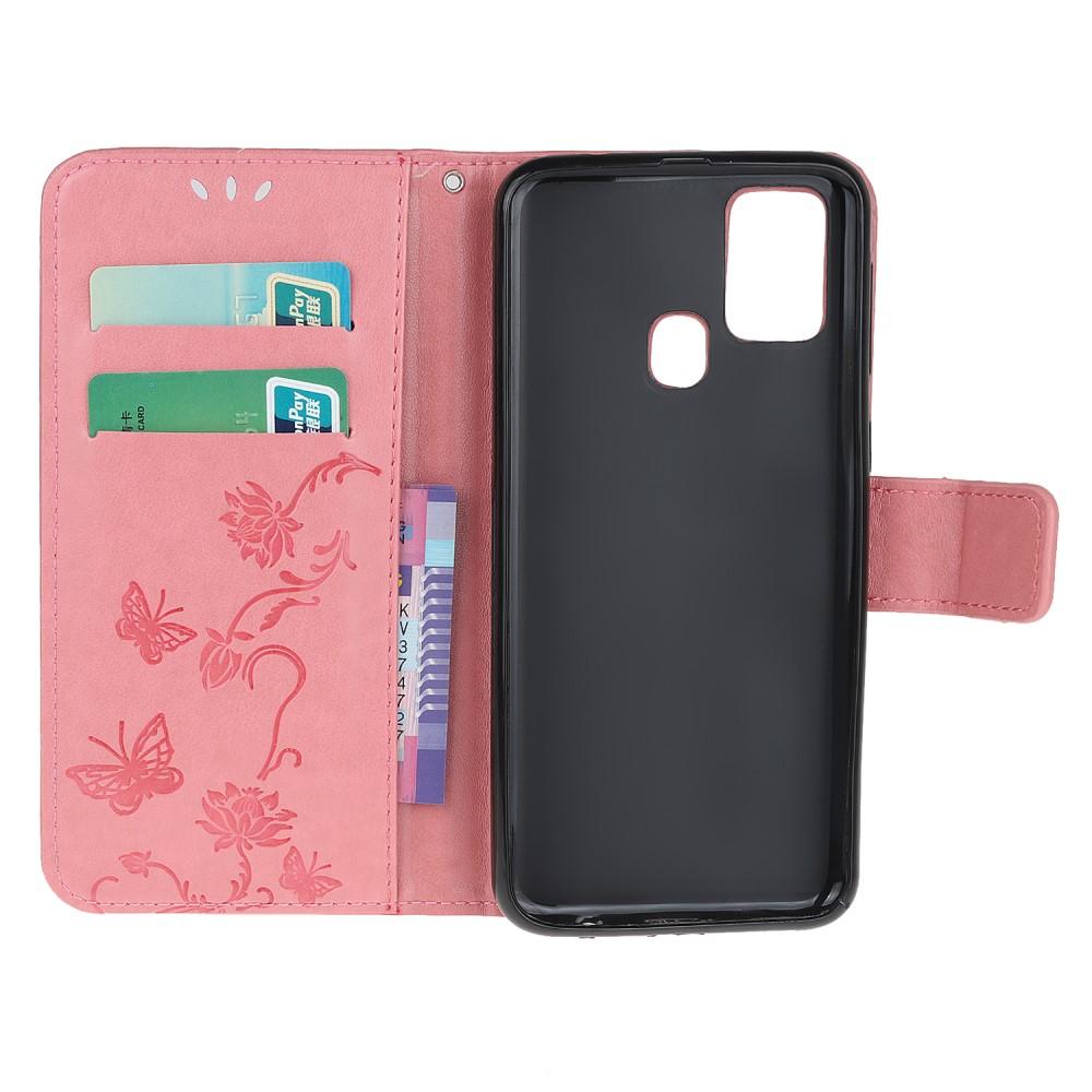 Läderfodral Fjärilar Samsung Galaxy A21s Rosa