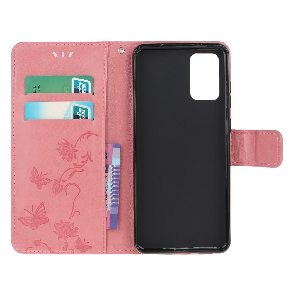 Läderfodral Fjärilar Samsung Galaxy S20 FE Rosa