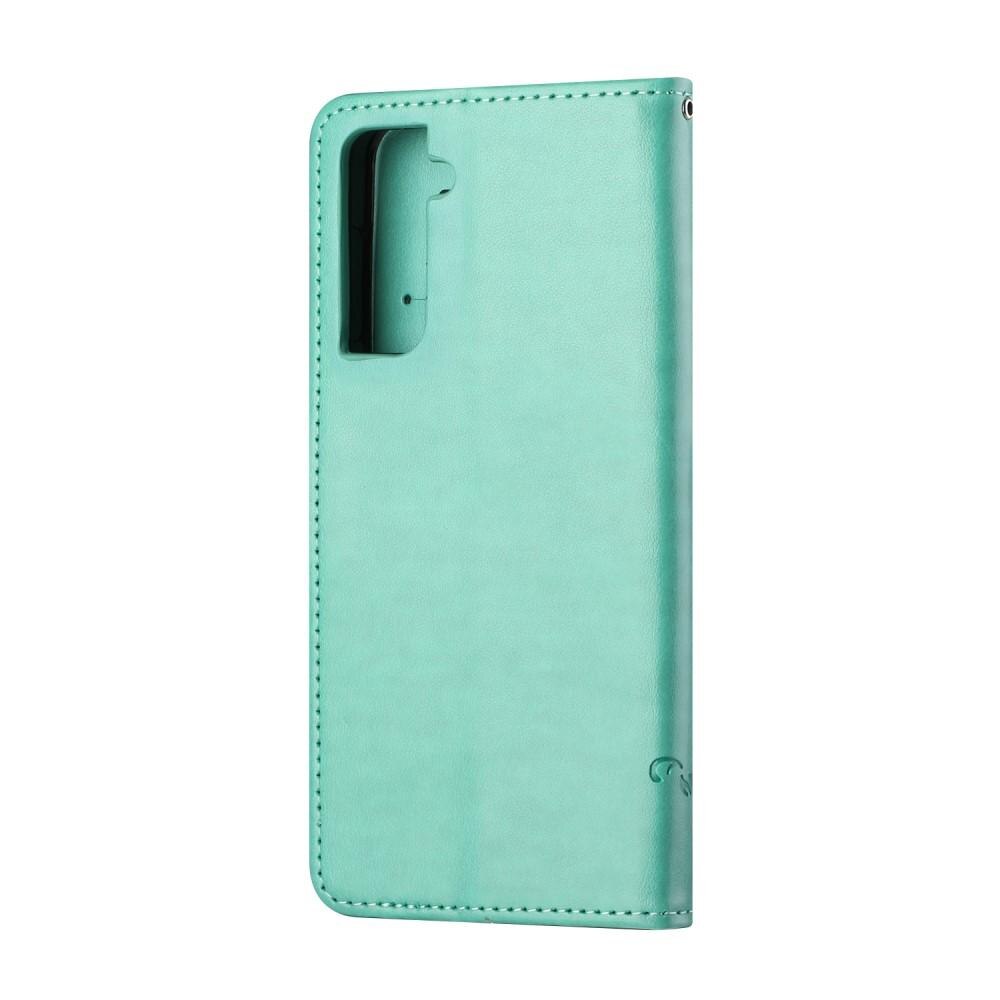Läderfodral Fjärilar Samsung Galaxy S21 Grön