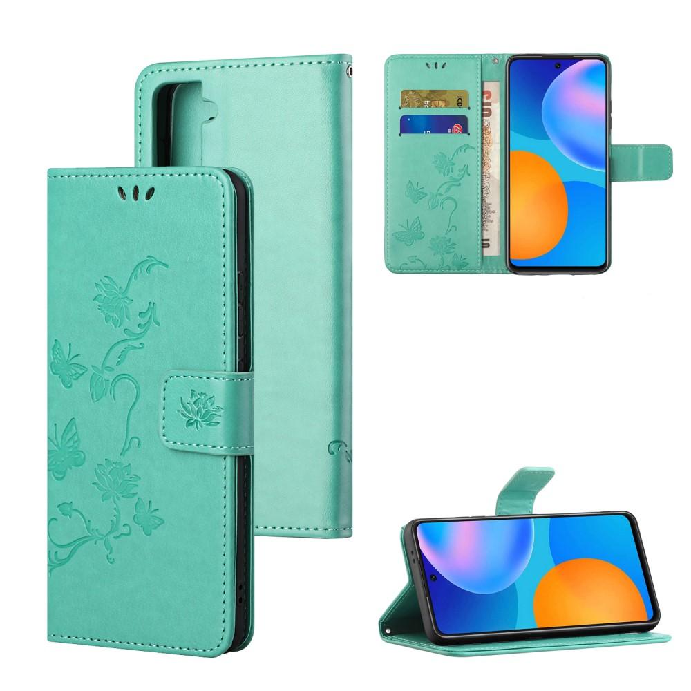 Läderfodral Fjärilar Samsung Galaxy S21 Plus grön