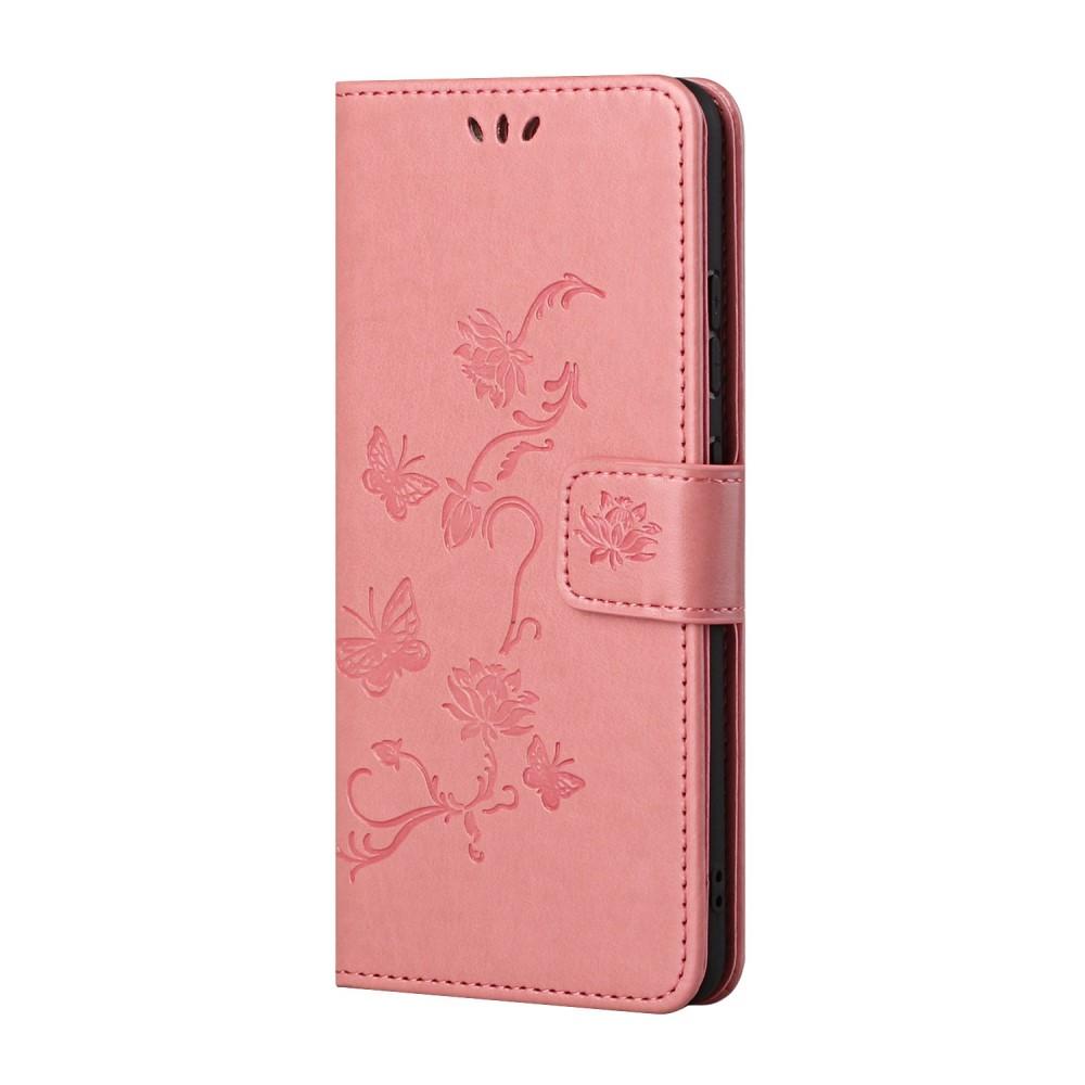 Läderfodral Fjärilar Samsung Galaxy S21 rosa