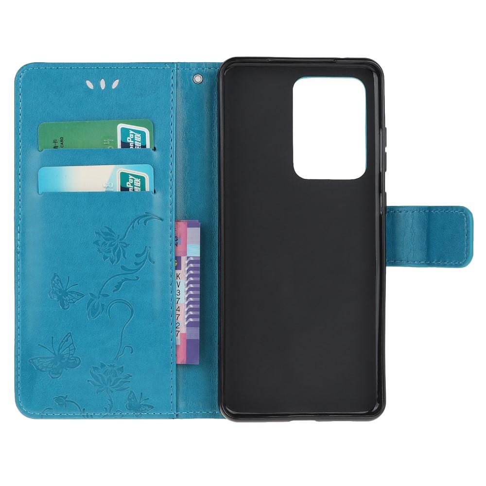 Läderfodral Fjärilar Samsung Galaxy S21 Ultra Blå