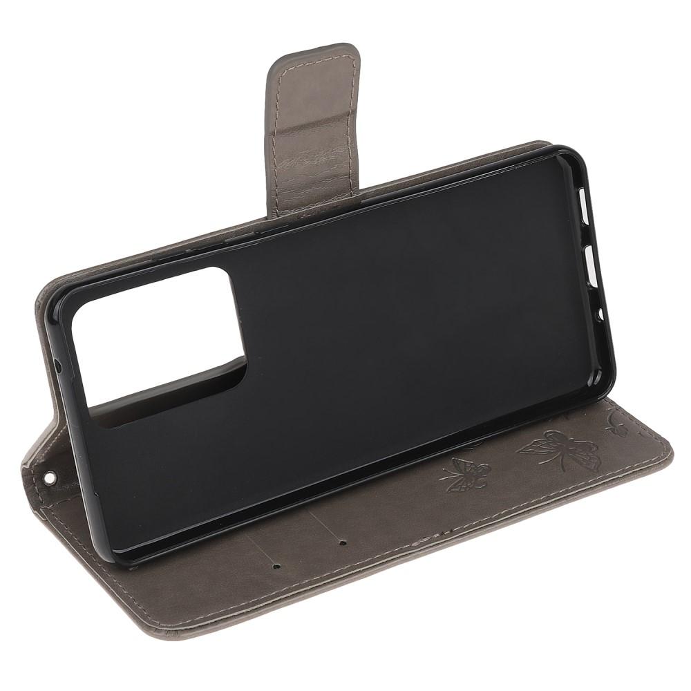 Läderfodral Fjärilar Samsung Galaxy S21 Ultra Grå