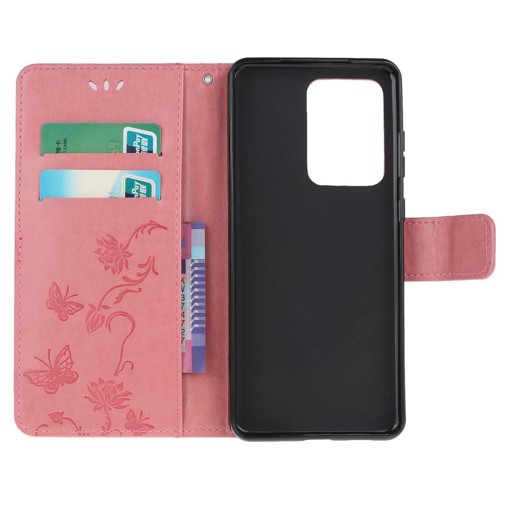 Läderfodral Fjärilar Samsung Galaxy S21 Ultra Rosa