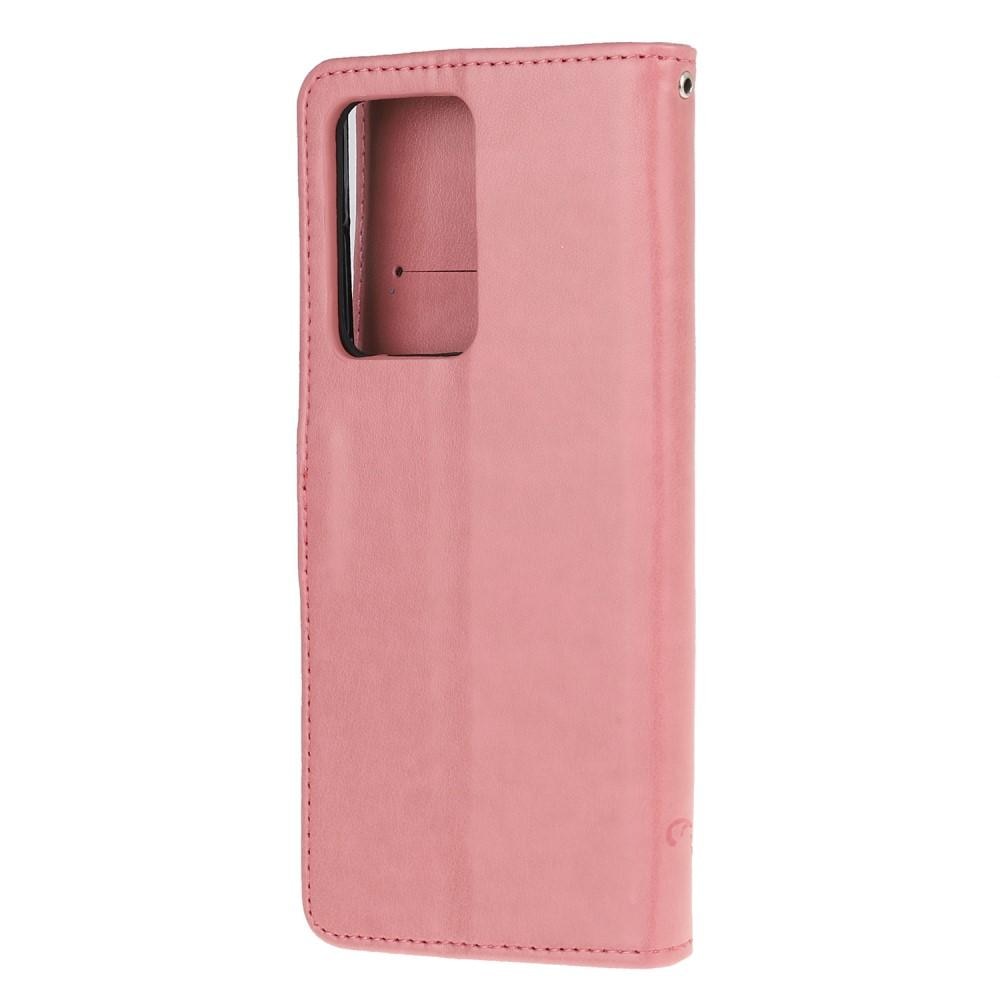 Läderfodral Fjärilar Samsung Galaxy S21 Ultra rosa