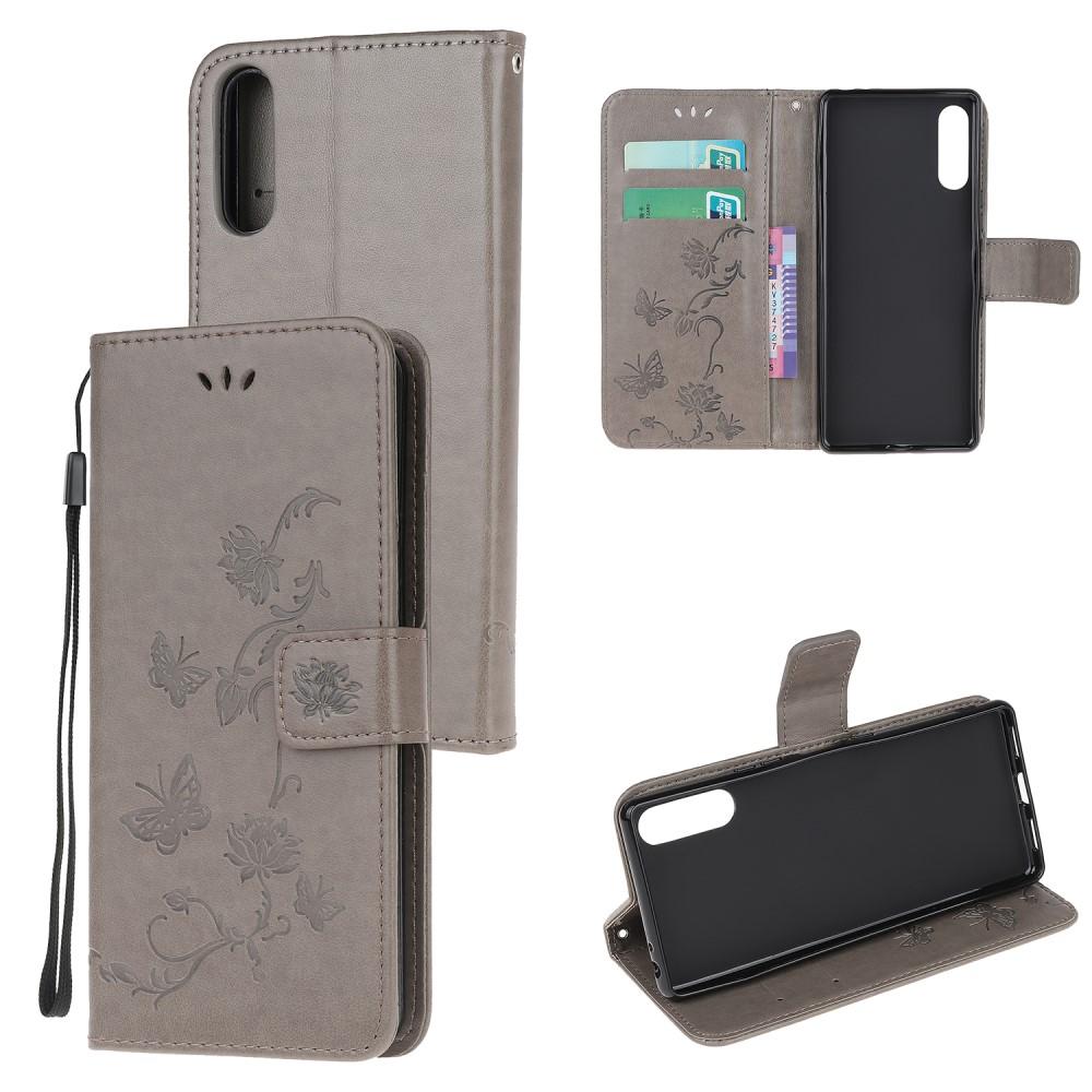 Läderfodral Fjärilar Sony Xperia L4 grå