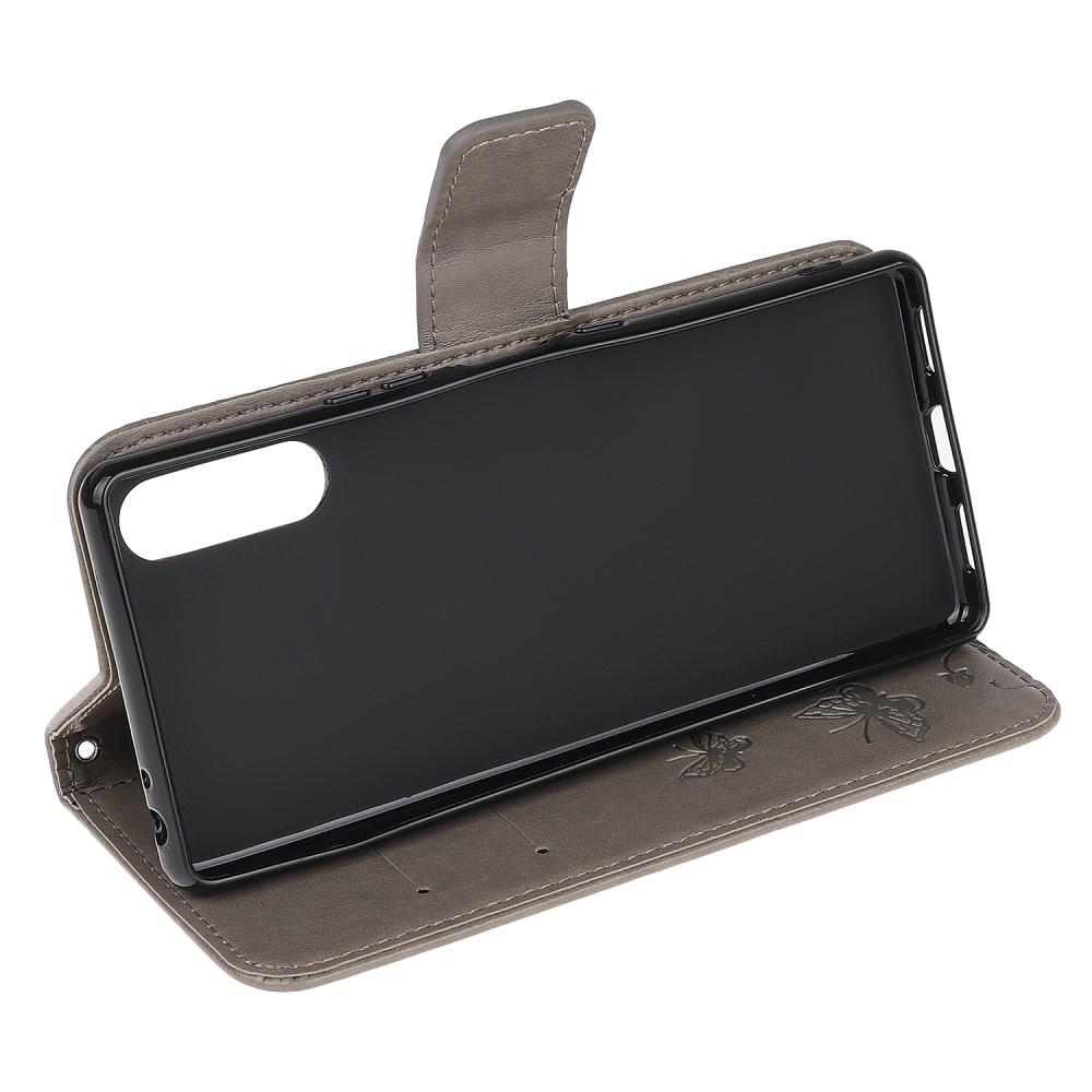 Läderfodral Fjärilar Sony Xperia L4 grå