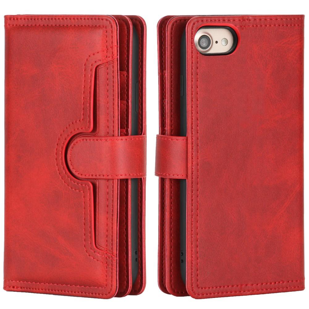 Läderplånbok Multi-slot iPhone 7/8/SE röd