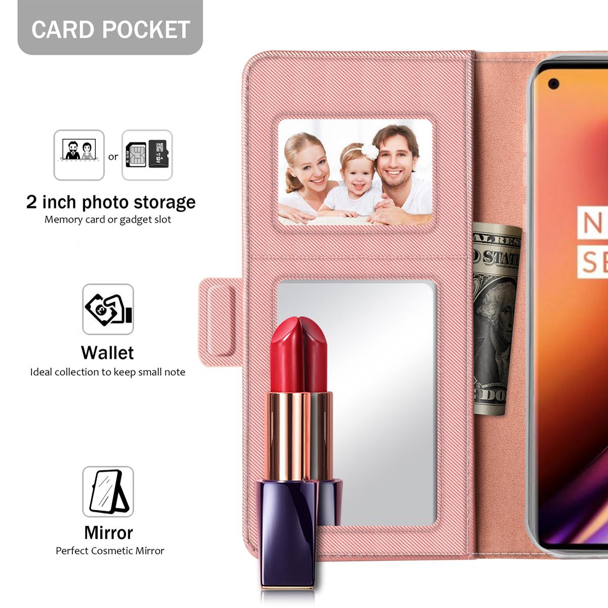 Plånboksfodral Spegel OnePlus 8 Pro Rosa Guld