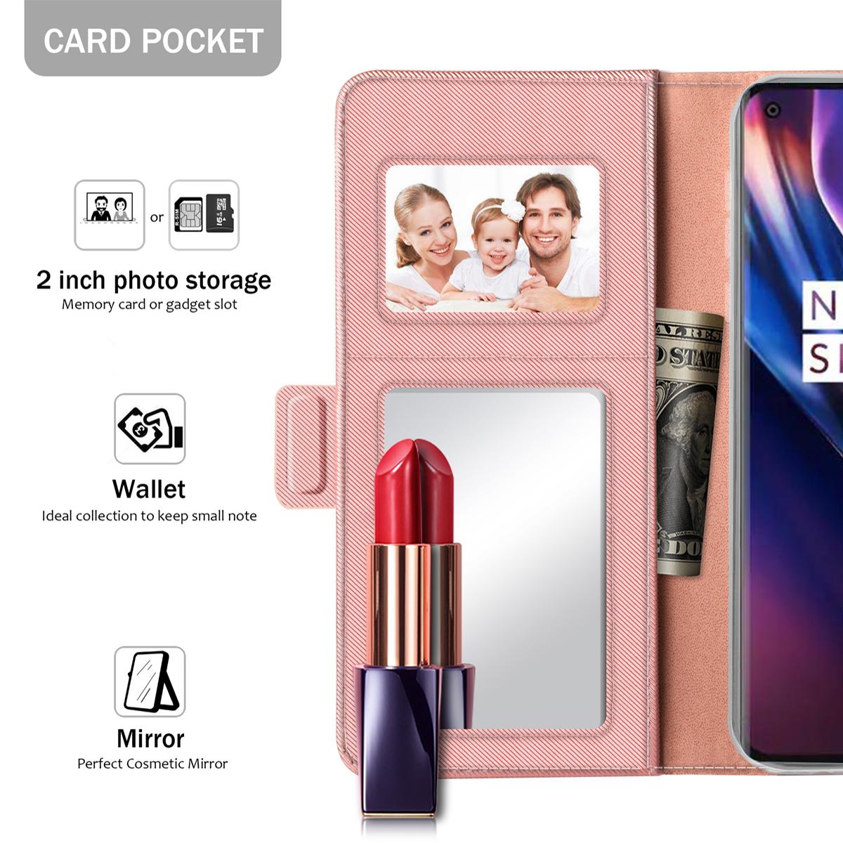 Plånboksfodral Spegel OnePlus 8 Rosa Guld