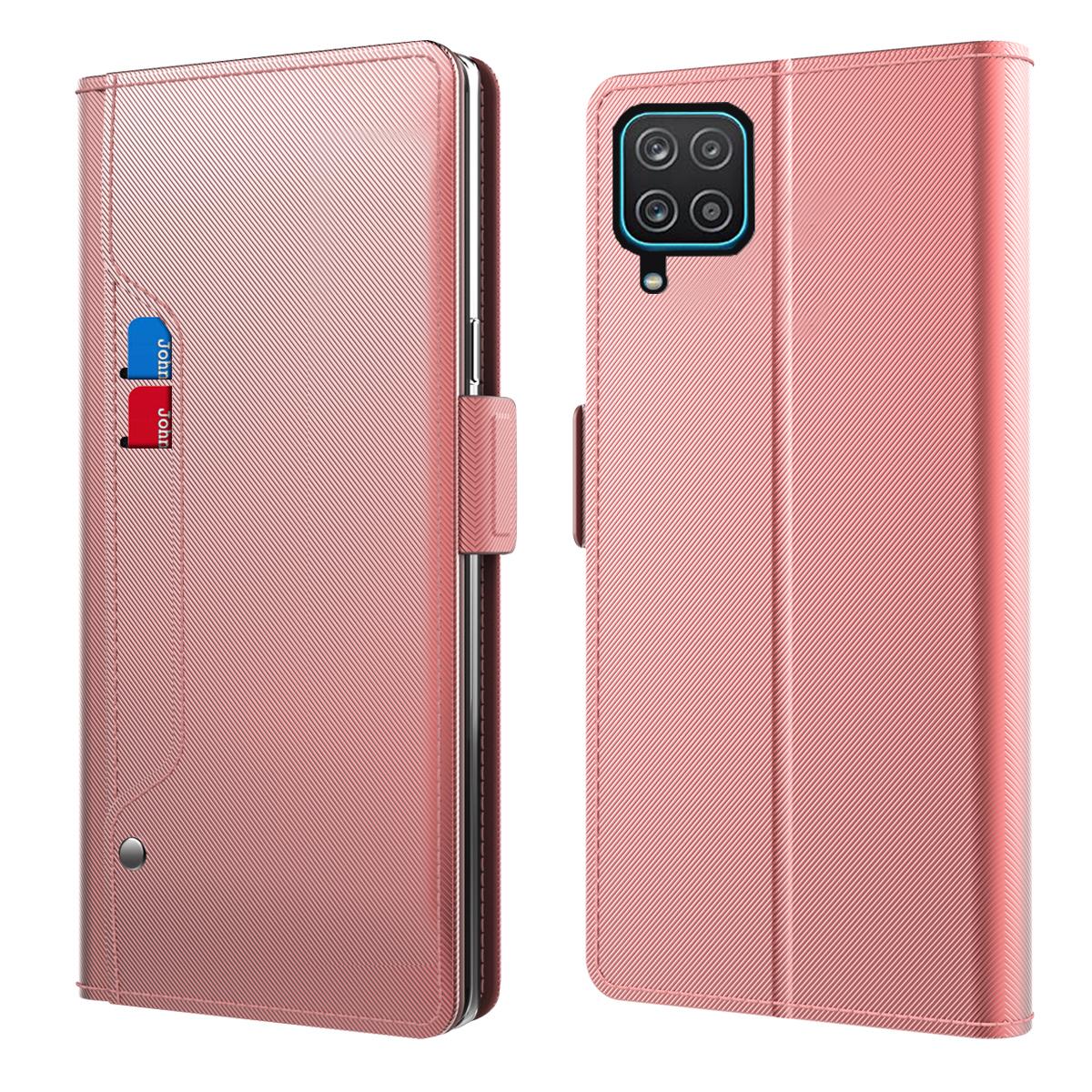 Plånboksfodral Spegel Samsung Galaxy A12 Rosa Guld