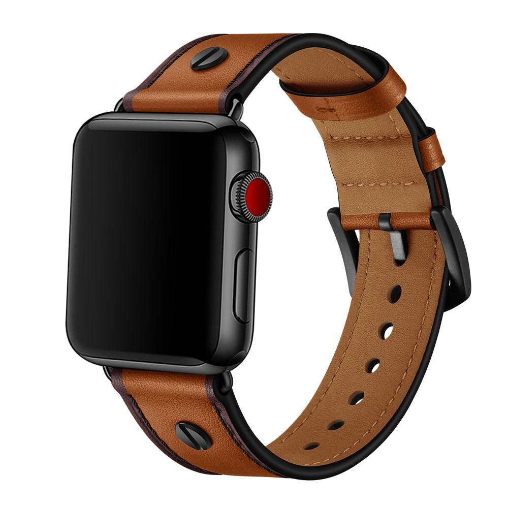 Premium Stud Armband Apple Watch 44mm Cognac