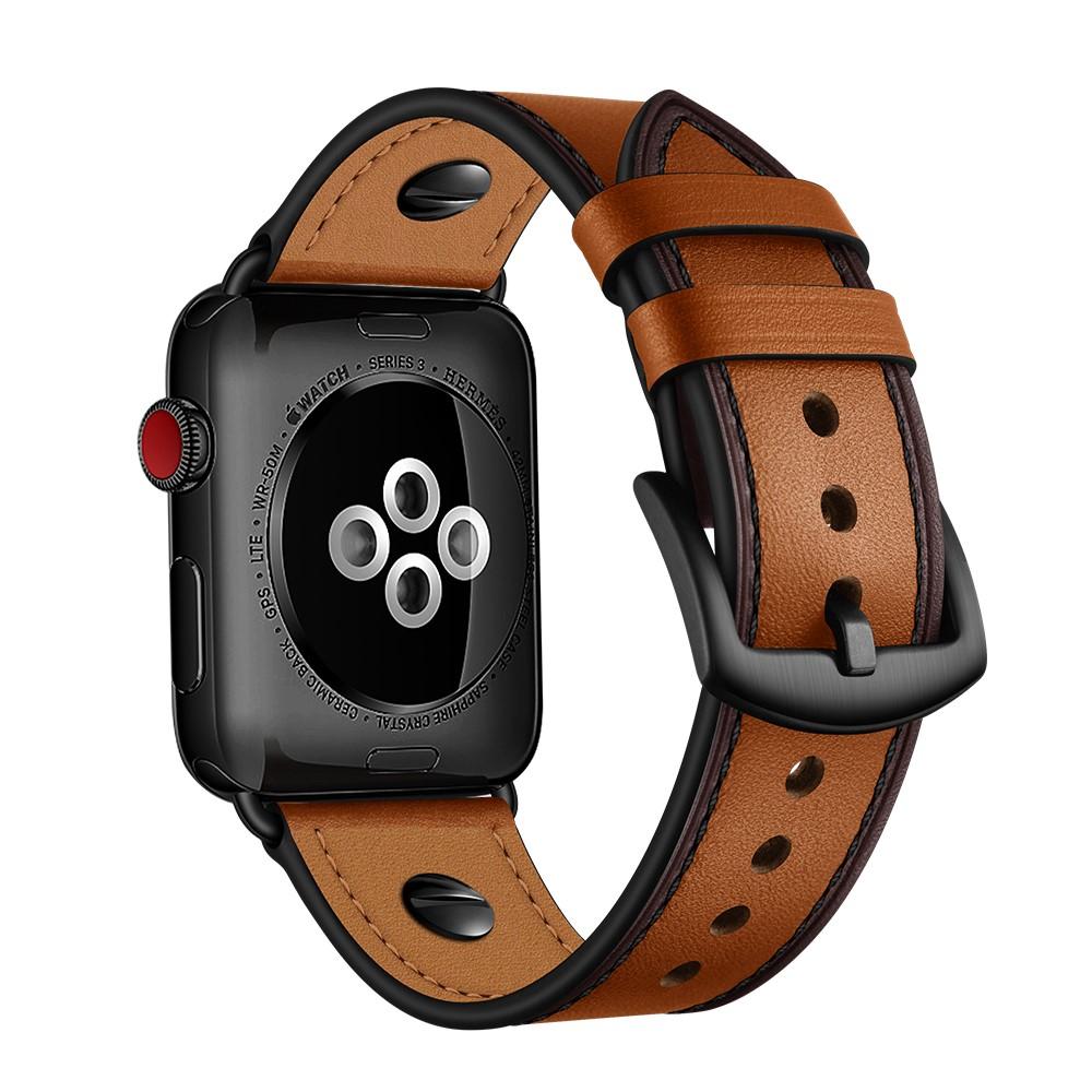 Premium Stud Armband Apple Watch 42mm Cognac