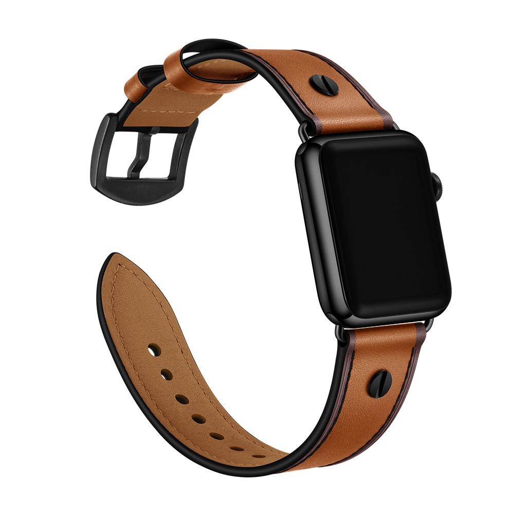 Premium Stud Armband Apple Watch 45mm Series 9 Cognac