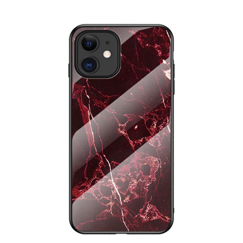 Skal Härdat Glas iPhone 12 Mini röd marmor
