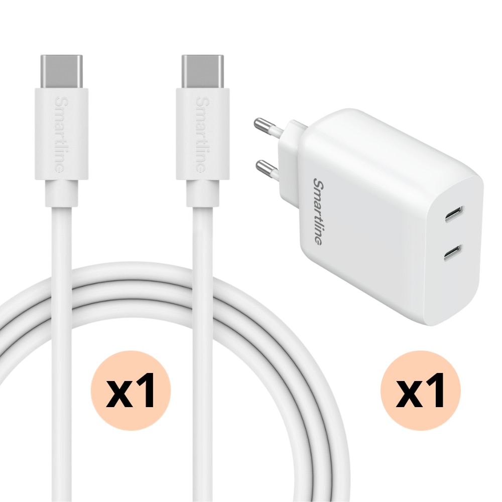 Premiumladdare Xiaomi Redmi Note 13 4G - 2 meter sladd & Dual väggladdare USB-C 35W - Smartline