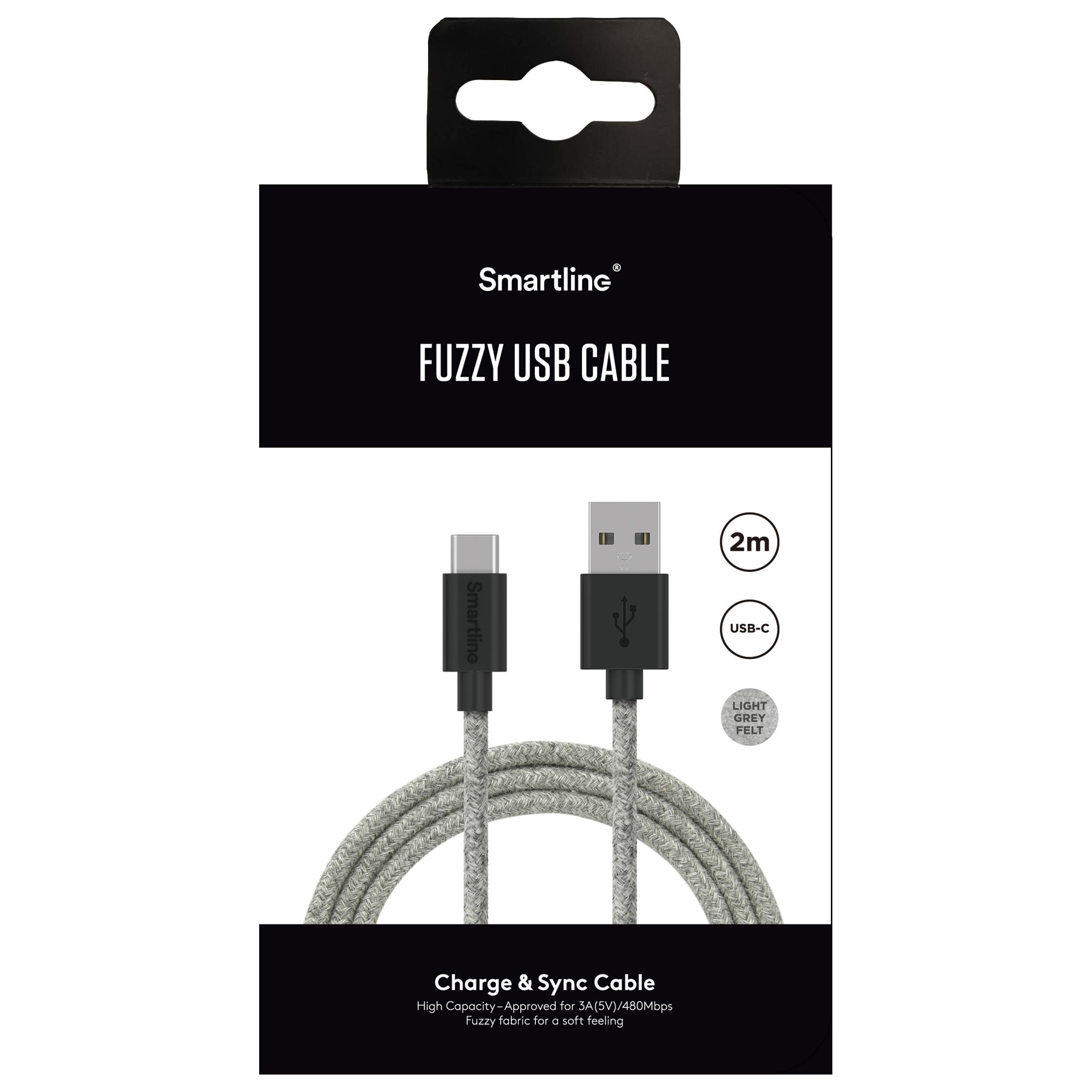 Fuzzy USB-kabel USB-C 2m Grå