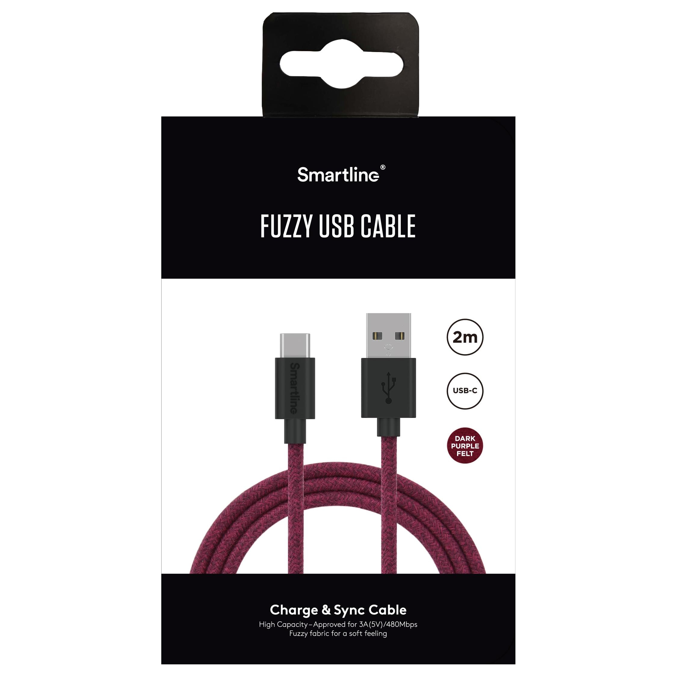Fuzzy USB-kabel USB-C 2m Lila