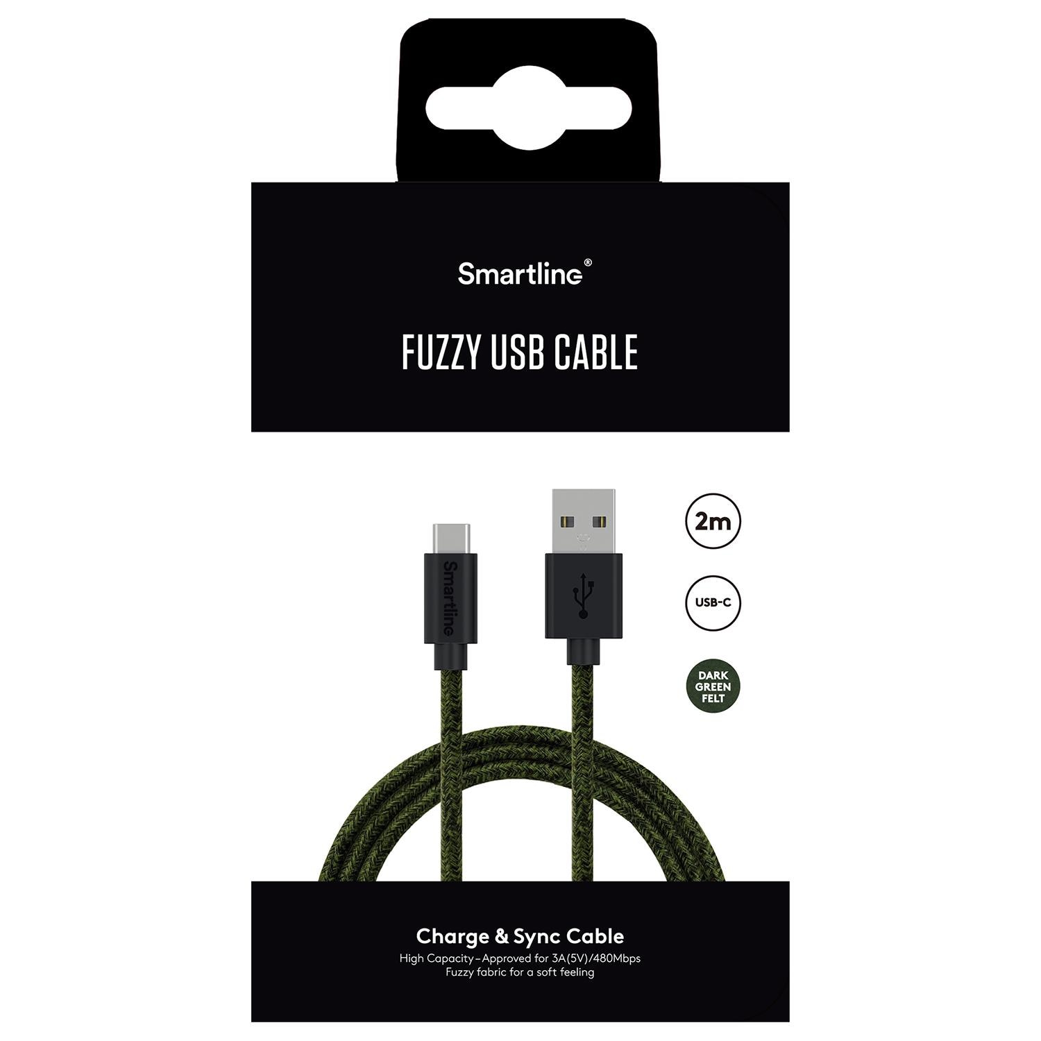 Fuzzy USB-kabel USB-C 2m Grön