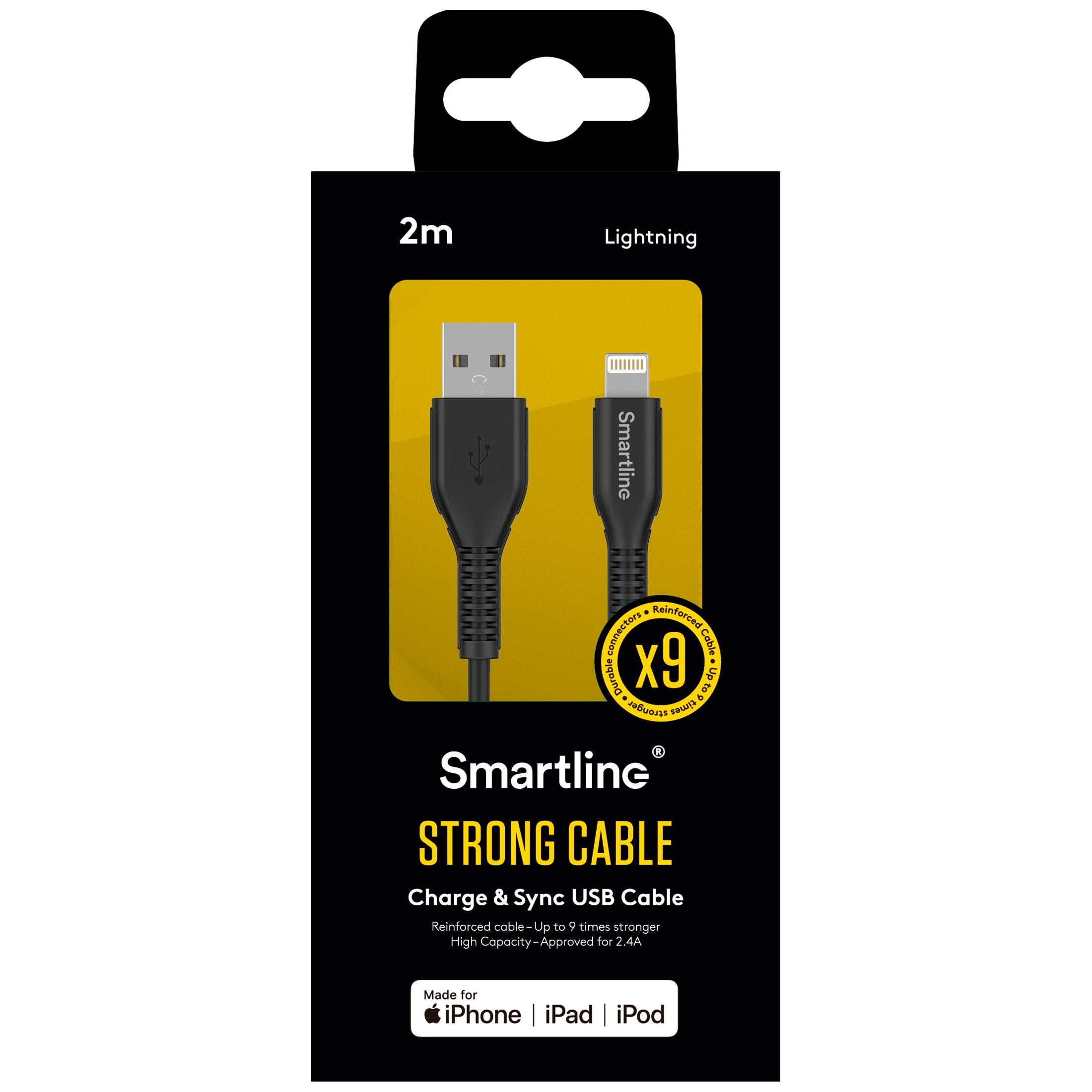 Strong USB-kabel Lightning 2m Svart