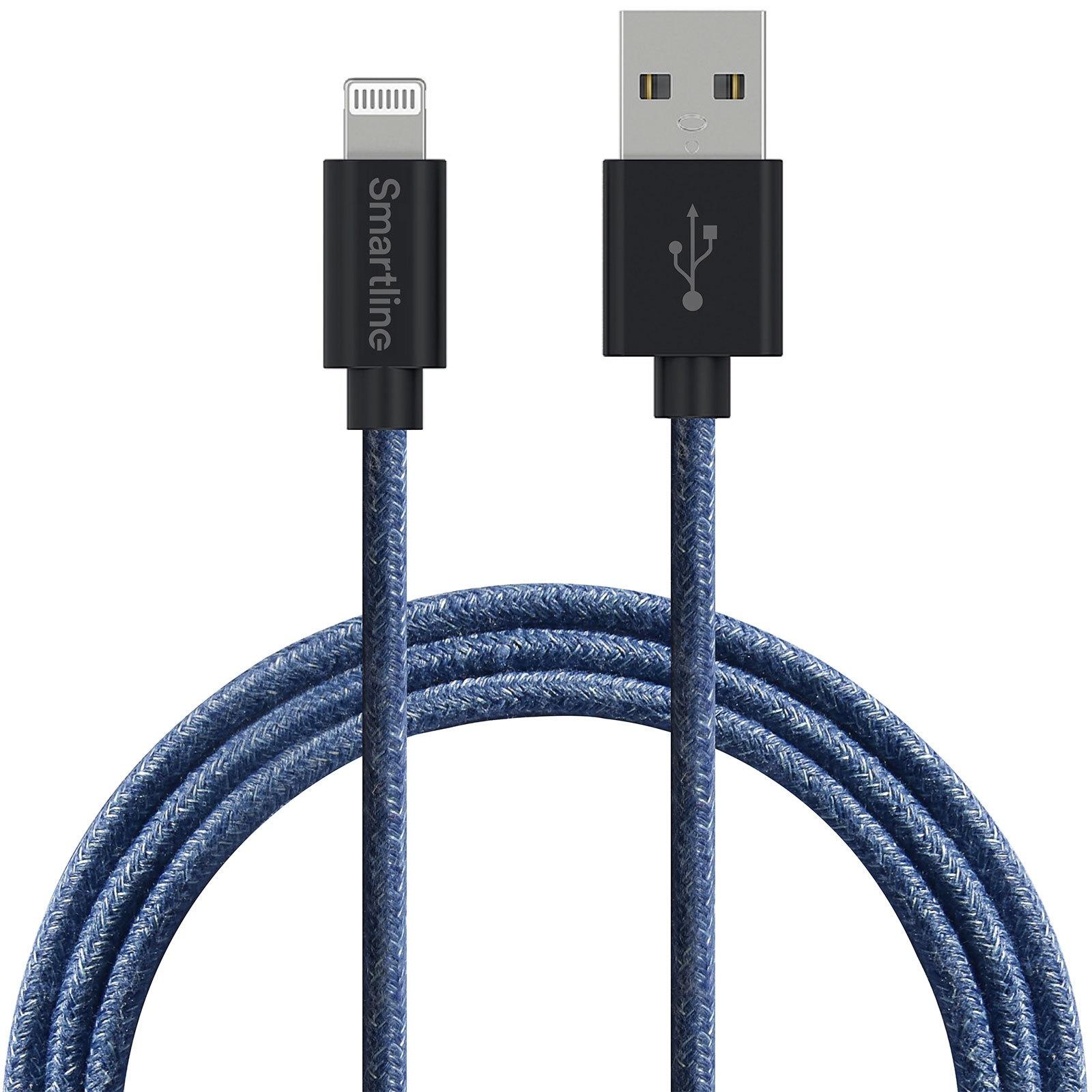 Fuzzy USB-kabel Lightning 2m Blå