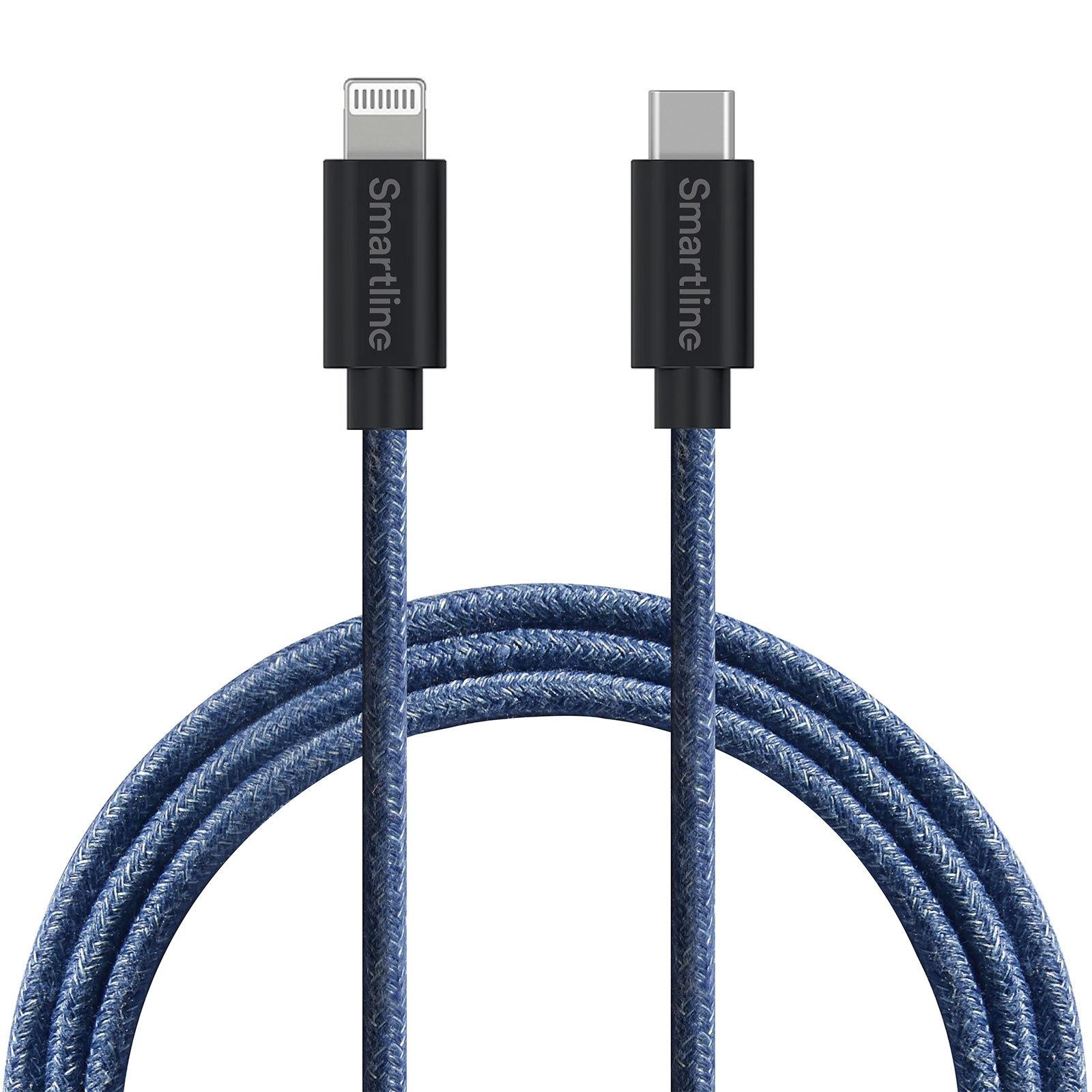 Fuzzy USB-kabel USB-C -> Lightning 2m Blå