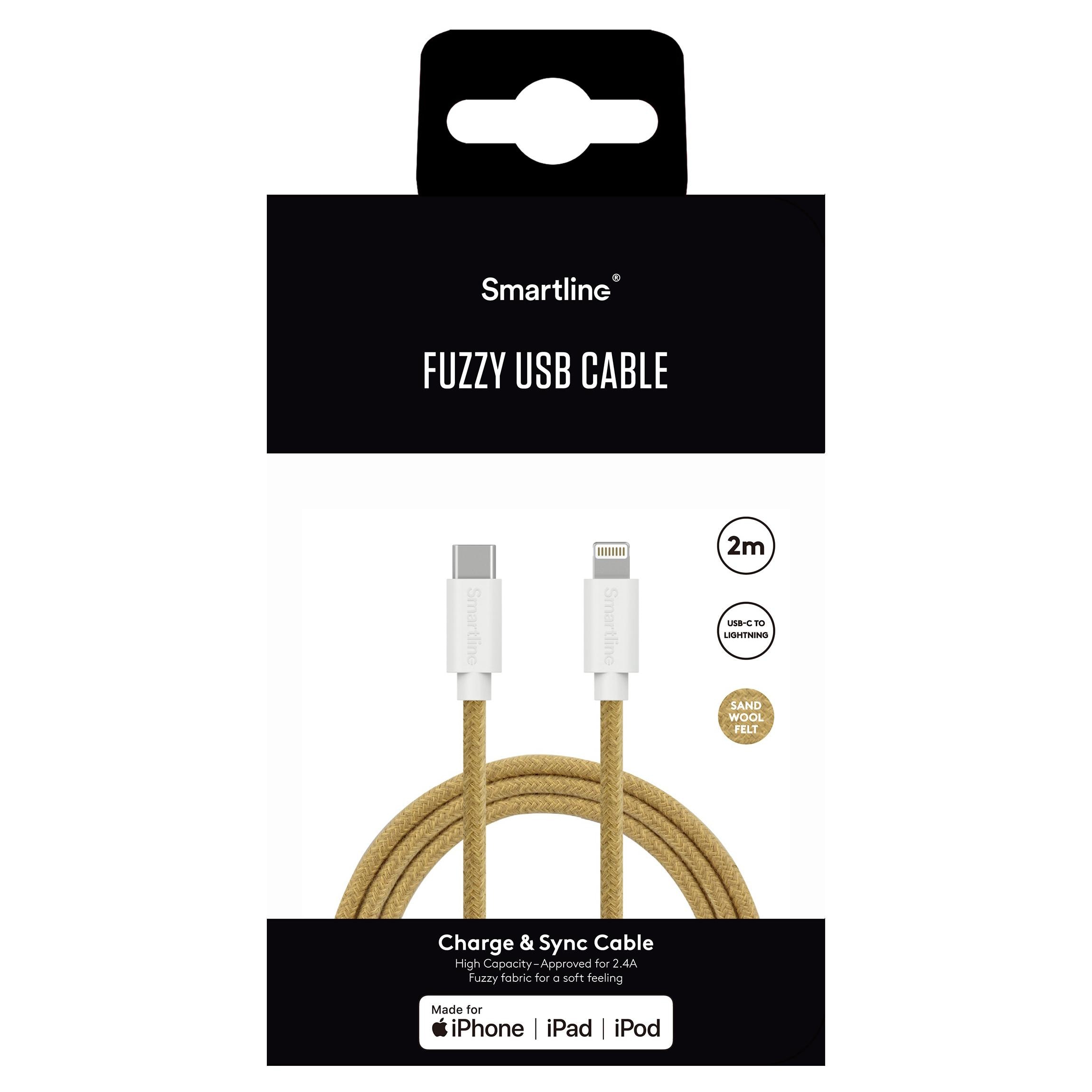 Fuzzy USB-kabel USB-C -> Lightning 2m Sand